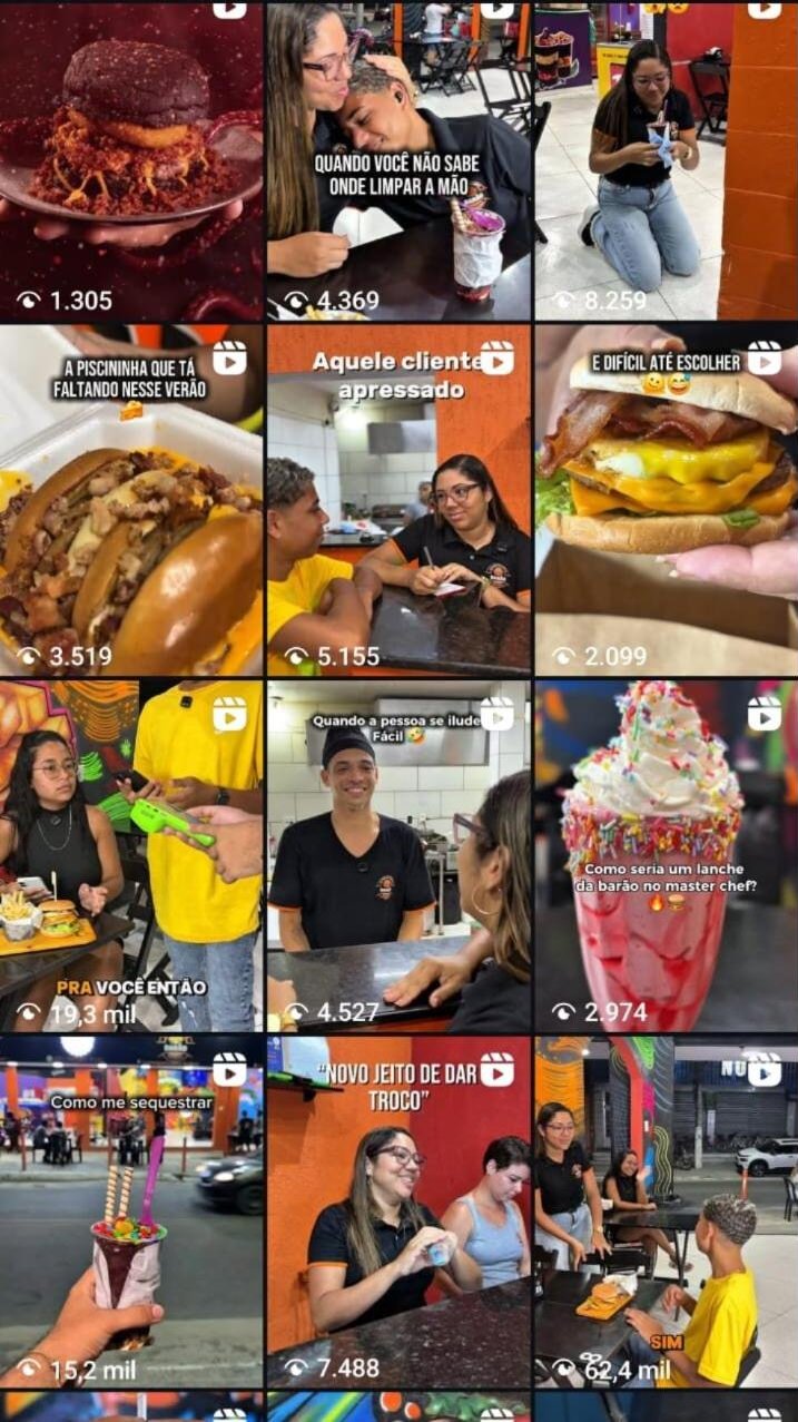 Grade de Reels produzidos pela Axin com milhares de visualizações